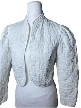 Vintage 70’s Quilted Eyelet Lace Bolero  Coquette Cottage Puff Sleeve Sz S